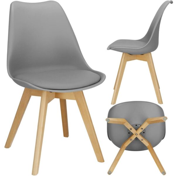 Set 4 scaune dining Verdhe pentru bucatarie cu perna tapitata cu piele ecologica, 44x82cm, gri - Image 2