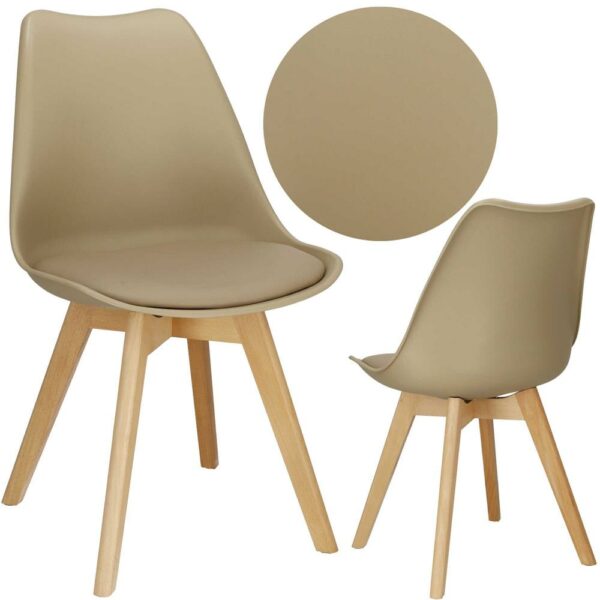 Set 4 scaune dining Verdhe pentru bucatarie cu perna tapitata cu piele ecologica, 44x82cm, maro - Image 2