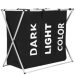 3 rekeszes szennyeskosár, alumínium keret, 68x40x60cm, 146 liter, fekete