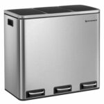 SONGMICS Rozsdamentes acél szemetes 3 rekeszes szelektív hulladékgyűjtéshez, belső vödrökkel, 3×18 liter, ezüst és fekete