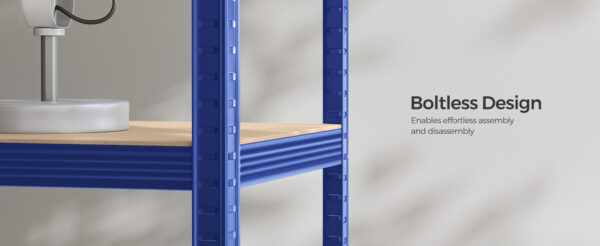 SONGMICS Fém tároló állvány, faforgácslap polcokkal, 5 polc, max. 600 kg, 200x100x50cm, kék - Image 10