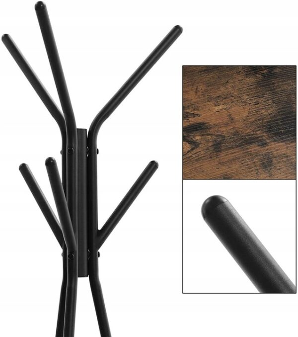 VASAGLE Cuier metalic, cu ​​2 rafturi MDF, inaltime 179cm, stil industrial, maro rustic si negru - Image 10