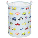 Tárolókosár ruháknak vagy játékoknak, 50x40 cm, pamut és lenvászon, 63 l, autók és repülők