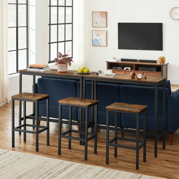 VASAGLE Set masa de bar cu 2 scaune, cadru din otel, blat lemn, design industrial, 100x40x90cm, maro rustic si negru - Image 12