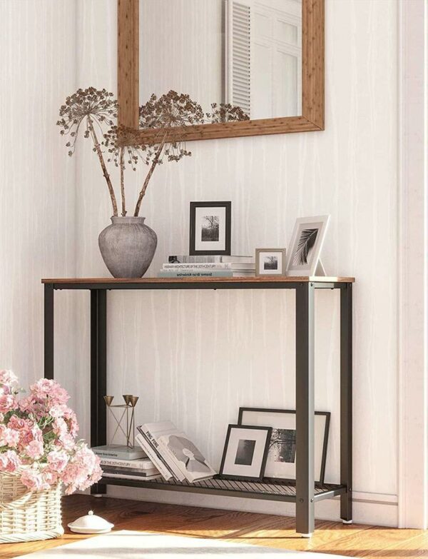 VASAGLE Masa de intrare, cadru metalic cu blat din lemn, industrial, 102x35x80cm, maro rustic si negru - Image 12