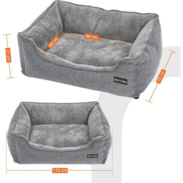 FEANDREA Kutyaágy, megemelt vastag szélekkel, csúszásmentes, levehető huzat, XL, nagytestű kutyáknak, 110x75x27cm, világosszürke - Image 10