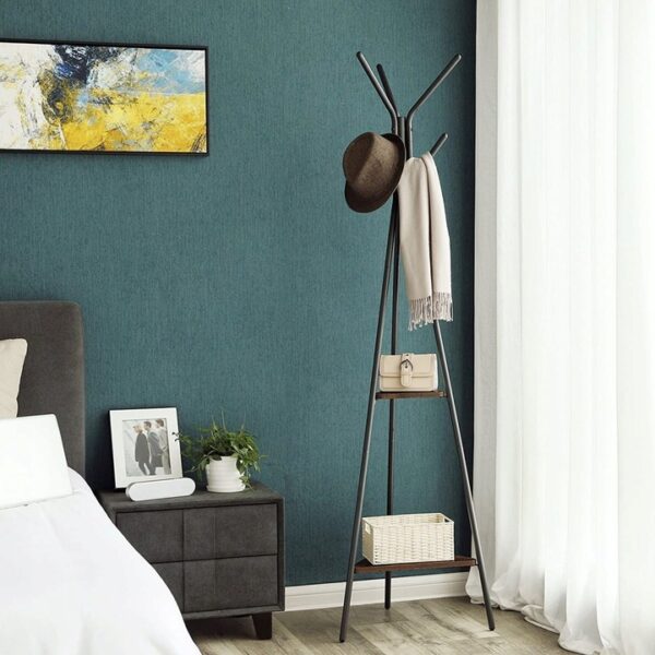 VASAGLE Cuier metalic, cu ​​2 rafturi MDF, inaltime 179cm, stil industrial, maro rustic si negru - Image 12