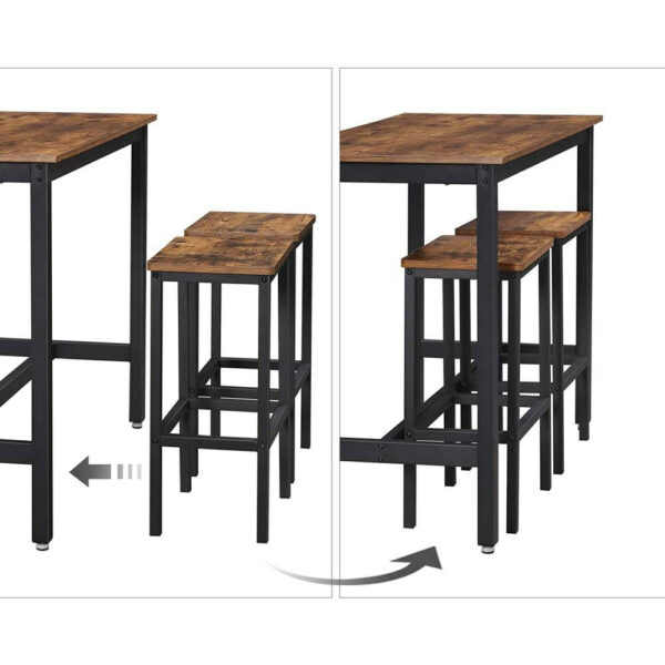 VASAGLE Set masa de bar cu 2 scaune, cadru din otel, blat lemn, design industrial, 100x40x90cm, maro rustic si negru - Image 13