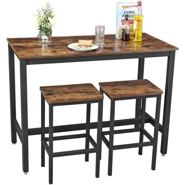 VASAGLE Set masa de bar cu 2 scaune, cadru din otel, blat lemn, design industrial, 100x40x90cm, maro rustic si negru - Image 14