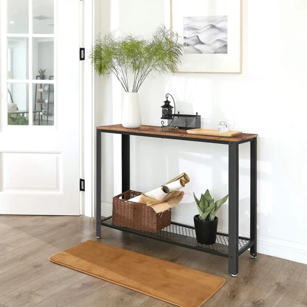 VASAGLE Masa de intrare, cadru metalic cu blat din lemn, industrial, 102x35x80cm, maro rustic si negru - Image 14