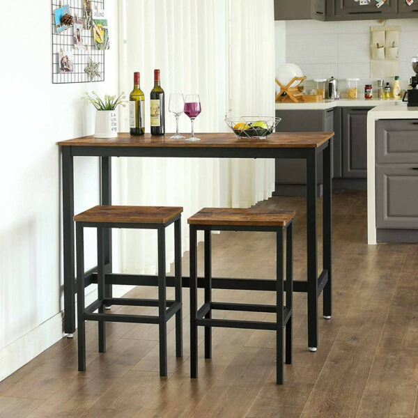 VASAGLE Set masa de bar cu 2 scaune, cadru din otel, blat lemn, design industrial, 100x40x90cm, maro rustic si negru - Image 15