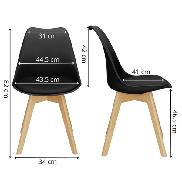 Set 4 scaune dining Verdhe pentru bucatarie cu perna tapitata cu piele ecologica, 44x82cm, negru - Image 15