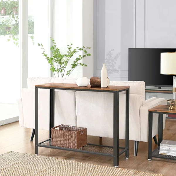 VASAGLE Masa de intrare, cadru metalic cu blat din lemn, industrial, 102x35x80cm, maro rustic si negru - Image 15
