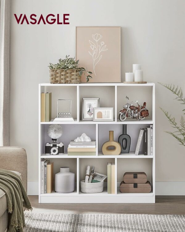 (DL) VASAGLE Biblioteca, raft cu 8 unitati de depozitare, pentru living, din lemn, 30x98x100cm, alb - Image 2