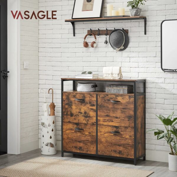 VASAGLE MDF lapból készült cipős szekrény 4 csuklós ajtóval, 12-20 párnak, 98x30x95cm, rusztikus barna és fekete - Image 2