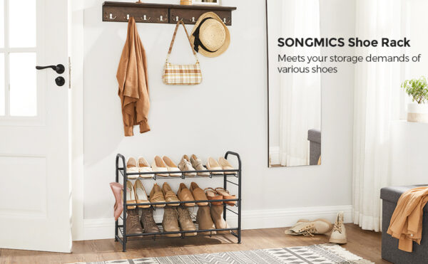 SONGMICS 3 szintes fém cipőtároló állvány állítható polcokkal, 28x69x50cm, fekete - Image 3