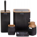 Négyzet alakú műanyag fürdőszobai kiegészítő készlet, 5 db, fekete barna