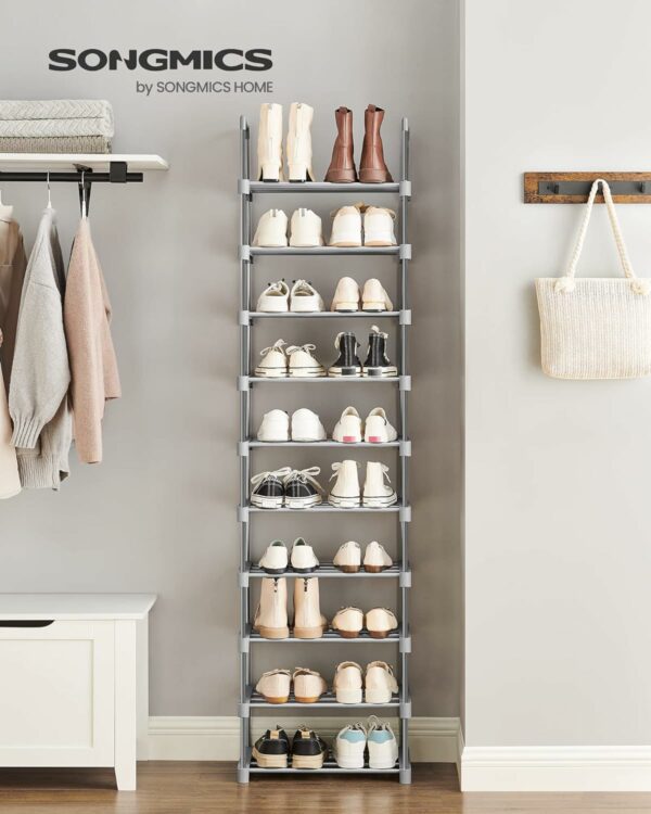RESIGILAT: SONGMICS Suport pentru pantofi, cadru metalic cu 10 nivele, design personalizabil, 30x45x174cm, gri - Image 8