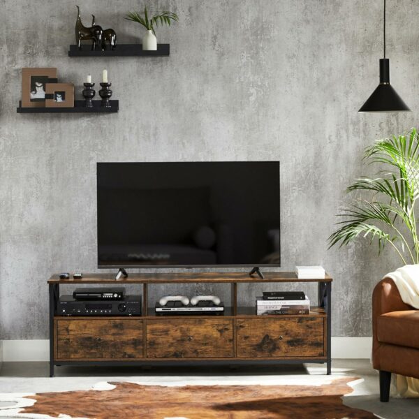 VASAGLE Comoda pentru TV de pana la 65 inch, cu 3 sertare si 3 rafturi deschise, 40x147x50cm, maro rustic si negru - Image 2