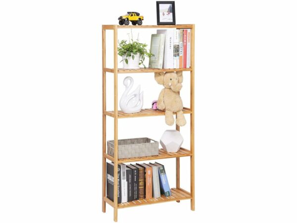 SONGMICS Raft de depozitare din bambus, 5 polite, pentru bucatarie sau baie, 130x60x26cm, maro natural - Image 2