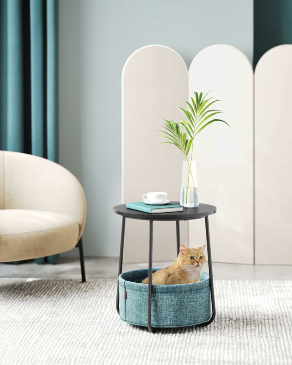 VASAGLE Masuta de cafea rotunda cu cos de stofa, stil modern, 45x50cm, negru cu turcoaz inchis - Image 2
