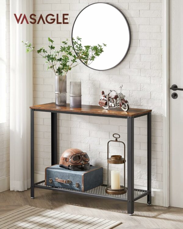 VASAGLE Masa de intrare, cadru metalic cu blat din lemn, industrial, 102x35x80cm, maro rustic si negru - Image 2