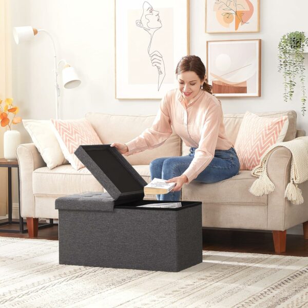 SONGMICS Taburet pliabil cu sezut moale, spatiu de depozitare 80litri, maxim 300kg, 76x38x38cm, gri - Image 2