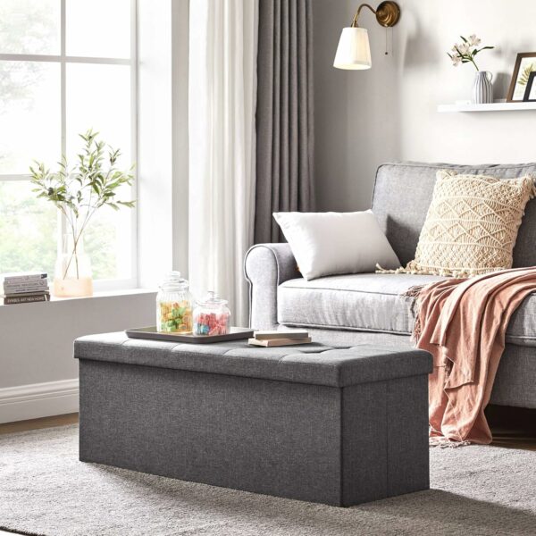 SONGMICS Taburet pliabil cu sezut moale, spatiu de depozitare 131litri, maxim 300kg, 110x38x38cm, gri inchis - Image 2