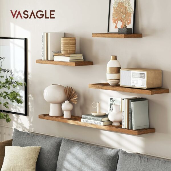 VASAGLE Lebegő fali polc, MDF, rögzítőrendszerrel együtt, 40x20x4cm, vintage barna - Image 2