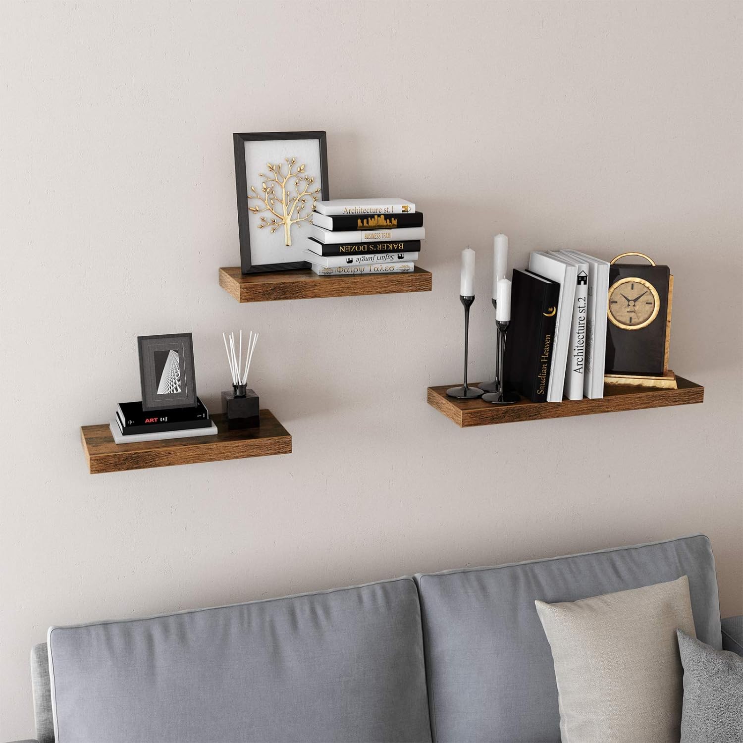 VASAGLE Lebegő fali polc, MDF, rögzítőrendszerrel együtt, 80x20x4cm, vintage barna - Image 2