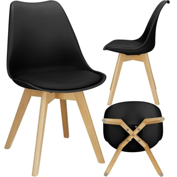 Set 4 scaune dining Verdhe pentru bucatarie cu perna tapitata cu piele ecologica, 44x82cm, negru - Image 3