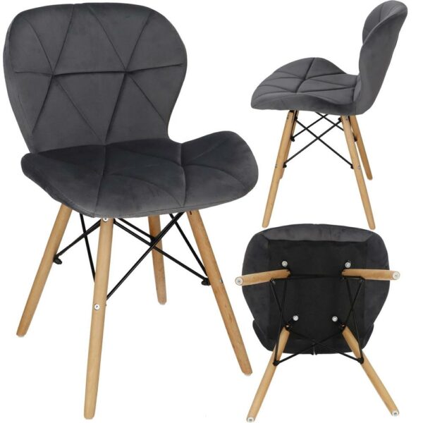Set 4 scaune dining Torino pentru bucatarie tapitat cu catifea, 40x72cm, gri - Image 3