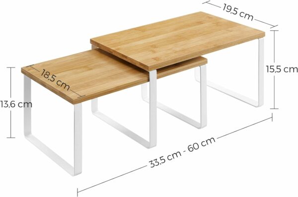 SONGMICS Set 2 rafturi de bucatarie suprapozabile, pentru ustensile sau condimente, 20x30x16cm, natur si alb - Image 3