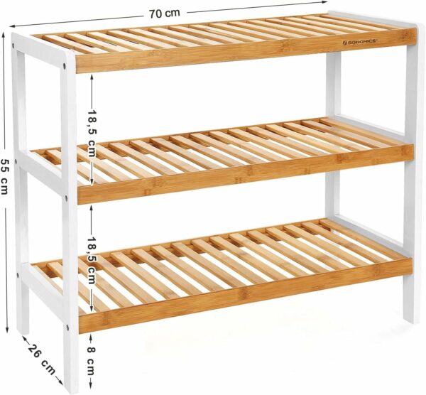SONGMICS Bambusz tárolópolc, 3 szintes, 26x70x55cm, fehér és barna - Image 3