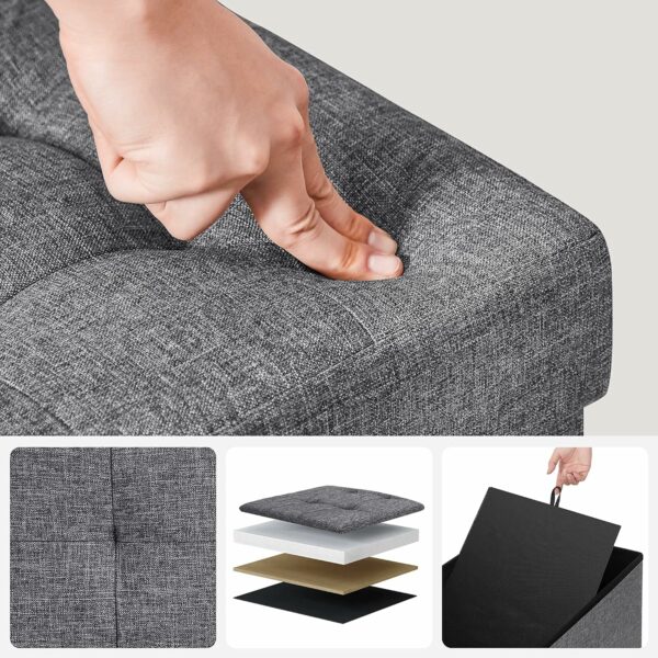 SONGMICS Összecsukható zsámoly puha ülőfelülettel, tárolóhely 120 liter, maximum 300kg teherbírás, 110x38x38cm, szürke - Image 3