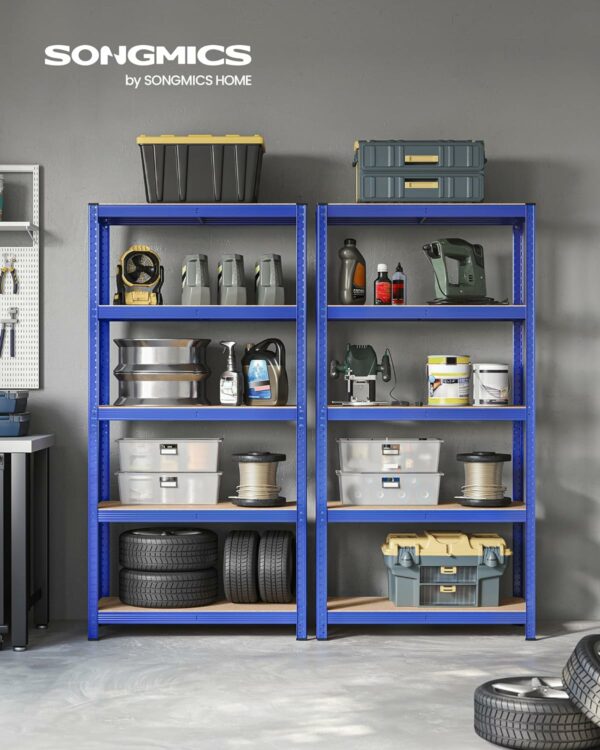 SONGMICS Fém tárolópolc, MDF polcokkal, 5 polc, max. 875 kg, 180x90x40cm, kék - Image 3