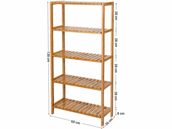 SONGMICS Raft de depozitare din bambus, 5 polite, pentru bucatarie sau baie, 130x60x26cm, maro natural - Image 3