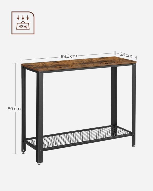 VASAGLE Masa de intrare, cadru metalic cu blat din lemn, industrial, 102x35x80cm, maro rustic si negru - Image 3