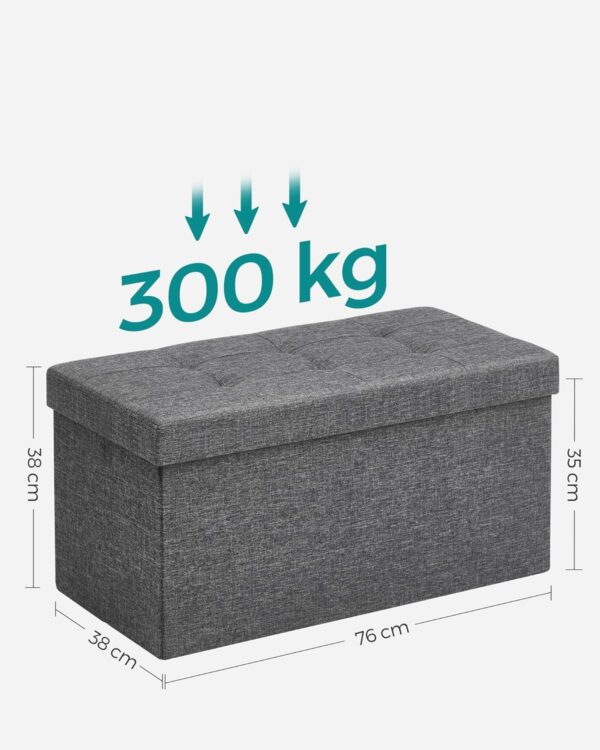SONGMICS Összecsukható zsámoly puha ülőfelülettel, tárolóhely 80 liter, maximum 300kg, 76x38x38cm, sötétszürke - Image 3