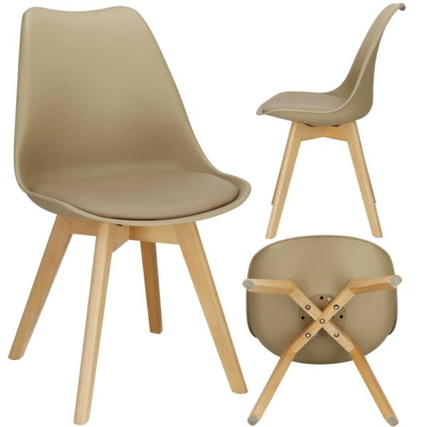 Set 4 scaune dining Verdhe pentru bucatarie cu perna tapitata cu piele ecologica, 44x82cm, maro - Image 3