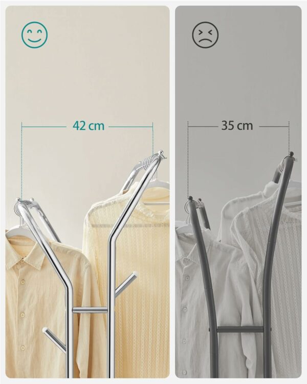 SONGMICS Kerekes ruhaállvány polccal, dupla sínnel, fém vázzal, teherbírás 100kg, 53x104x155cm, ezüst rozsdamentes acél - Image 4