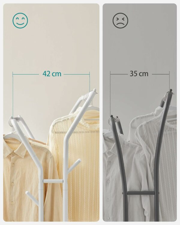 SONGMICS Suport pentru haine pe roti, cu polita, sina dubla, cadru metalic, sarcina 100kg, 53x104x155cm, alb - Image 4