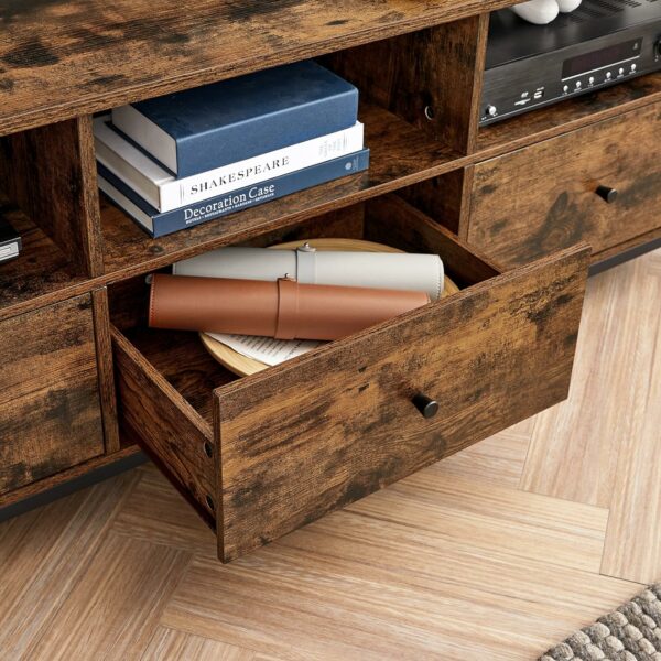 VASAGLE Comoda pentru TV de pana la 65 inch, cu 3 sertare si 3 rafturi deschise, 40x147x50cm, maro rustic si negru - Image 4