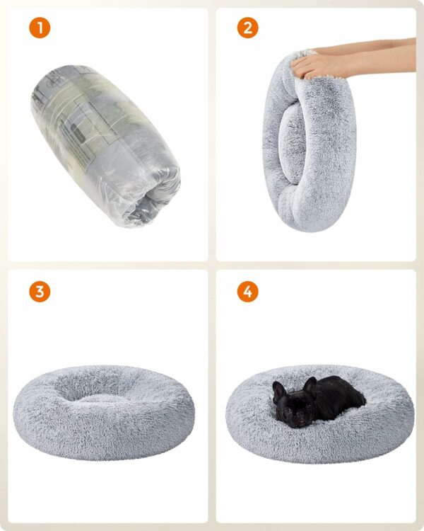 FEANDREA Bolyhos ágy kutyáknak és macskáknak, levehető huzattal, mosható, puha plüss hosszú cérnával, 70 cm, szürke - Image 5