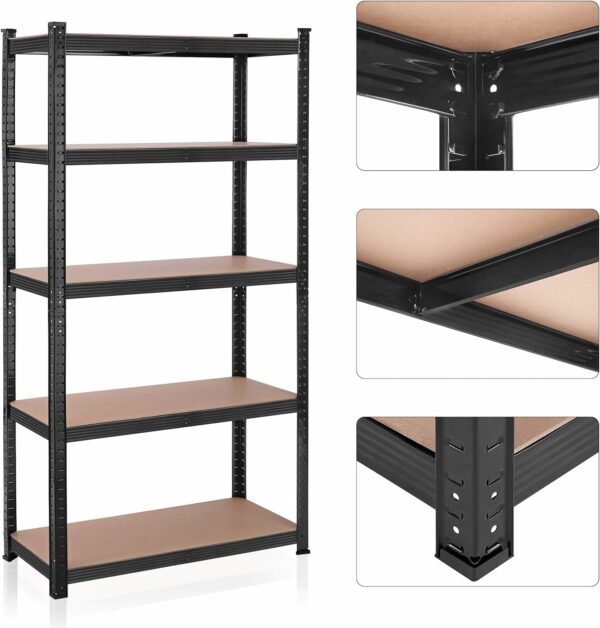 SONGMICS Fém tárolópolc, MDF polcokkal, 5 polc, max. 875 kg, 180x90x40 cm, fekete - Image 3