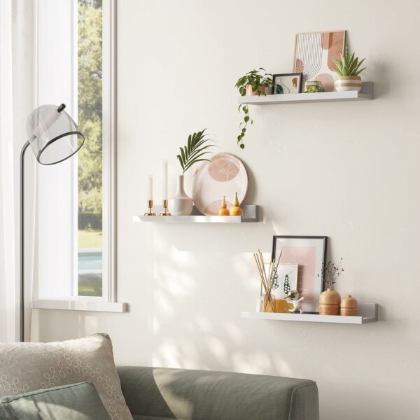 SONGMICS Set 3 rafturi de perete plutitoare din MDF, suport pentru rame foto, 38x10cm, alb - Image 4