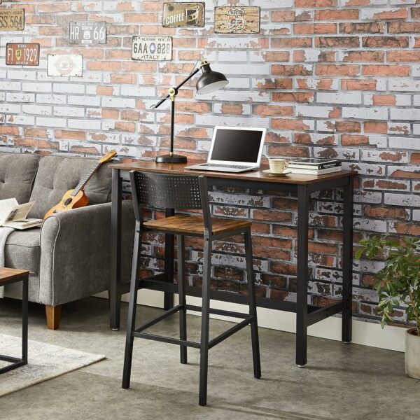 VASAGLE Set 2 scaune de bar, inalte cu spatar, cadru metalic, sezut MDF, industrial, 51x43x97cm, maro rustic si negru - Image 4