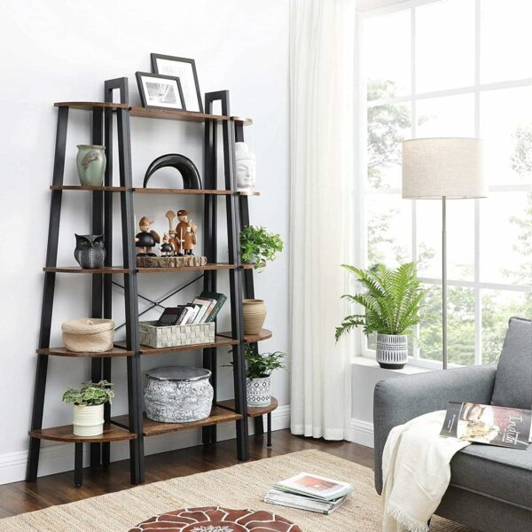 VASAGLE Raft de colt cu 5 etaje, tip biblioteca, cadru metal si polite lemn, 33x34x159cm, industrial, maro rustic si negru - Image 4