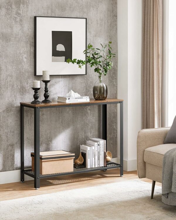 VASAGLE Masa de intrare, cadru metalic cu blat din lemn, industrial, 102x35x80cm, maro rustic si negru - Image 4