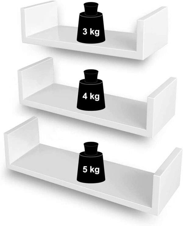 SONGMICS Lebegő fali polcok, 3 db-os készlet, MDF, 30, 35 és 40 cm, fehér - Image 4